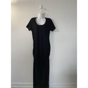 Tommy Bahama Maxi Dress Large Tall Black Womens Jersey Stretch Short Sleeves